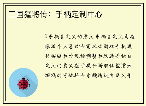 三国猛将传：手柄定制中心
